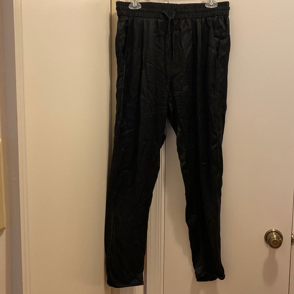 Black Silk Straight Leg Pants - Picture 1 of 5